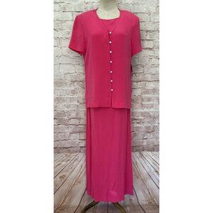 Cynthia Howie Maggy Boutique 2 pc Fuchsia 100% Silk Sleeveless Midi Dress Size 8